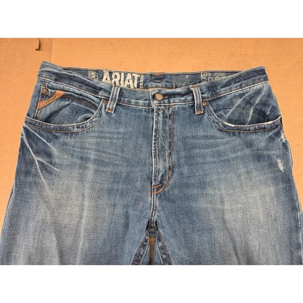 Ariat M4 Low Rise Bootcut Jeans Mens 36x 34 Medium Wash Distressed Cotton Denim
